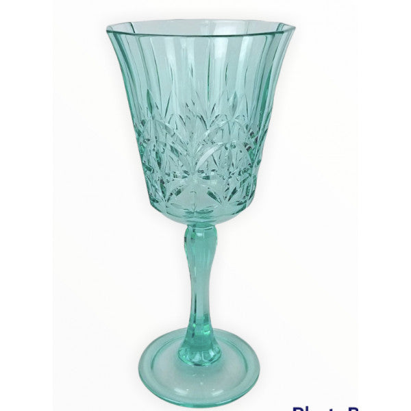 Crystal Cut Wine Glass Sea Foam