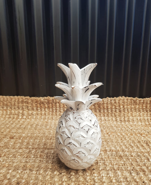 Carved Pineapple White Wash Large