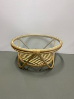 Coffee Table Rattan 80cm with Glass top