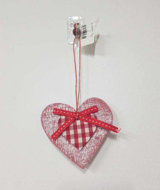 Wood/Fabric Pink Hearts 7cm